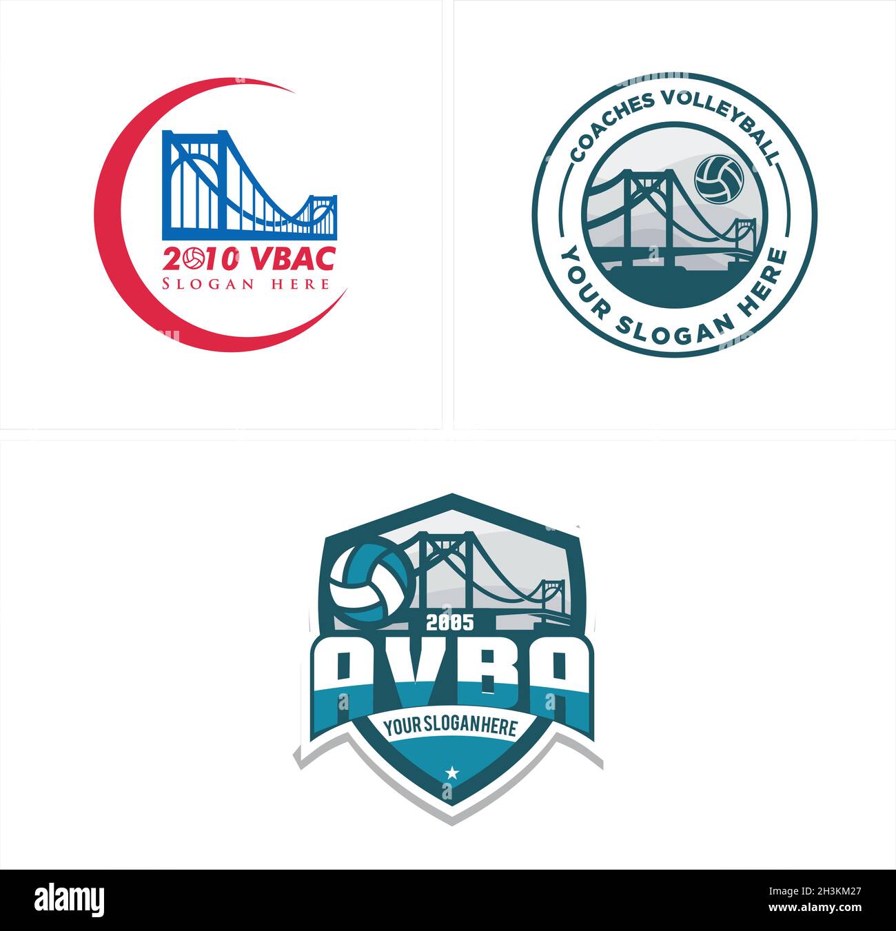 Satz Abzeichen Volleyball Sport Wettbewerb Logo-Design Stock Vektor