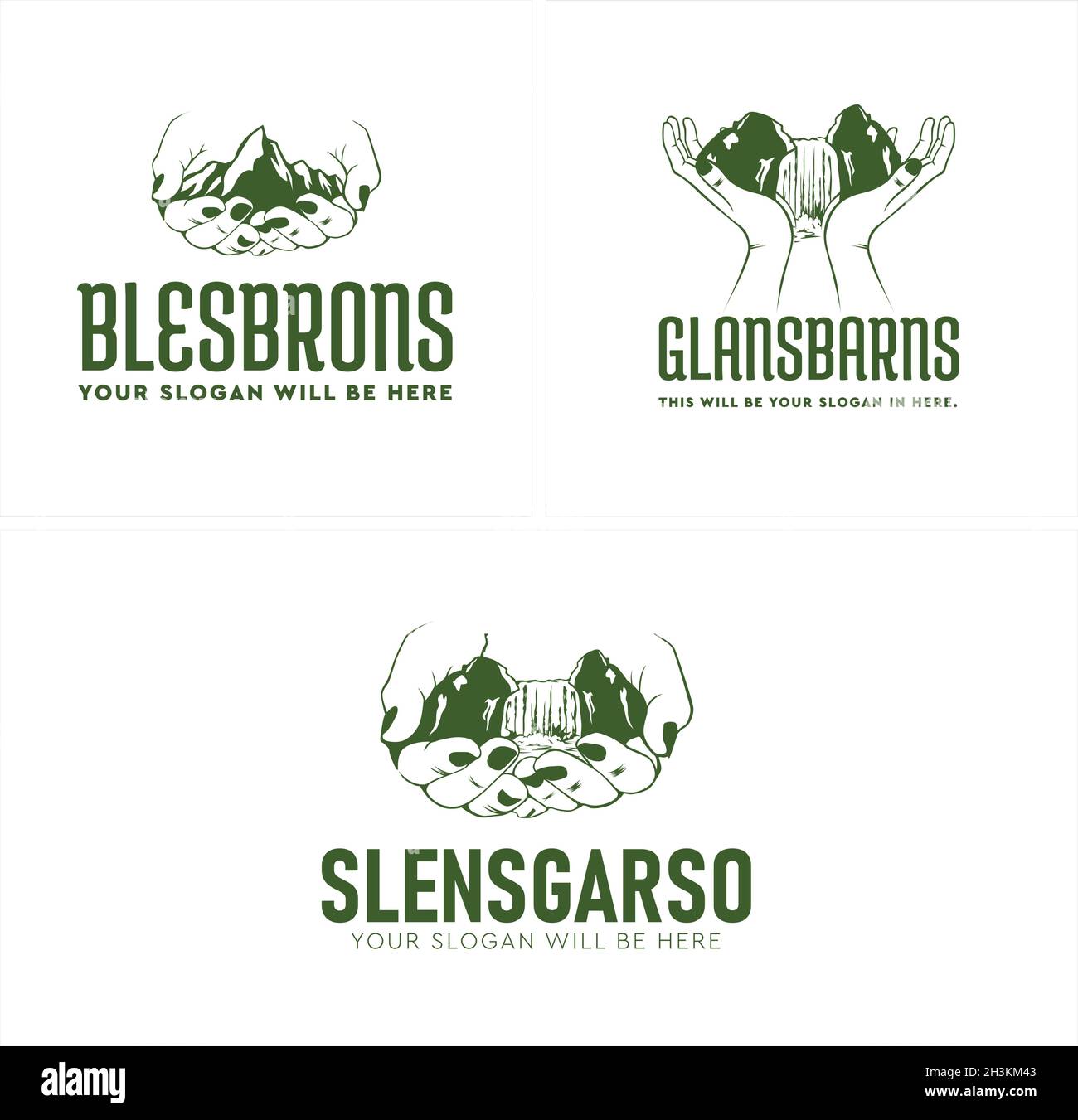 Moderne kümmern sich um die Natur Berg Wasserfall Logo-Design Stock Vektor