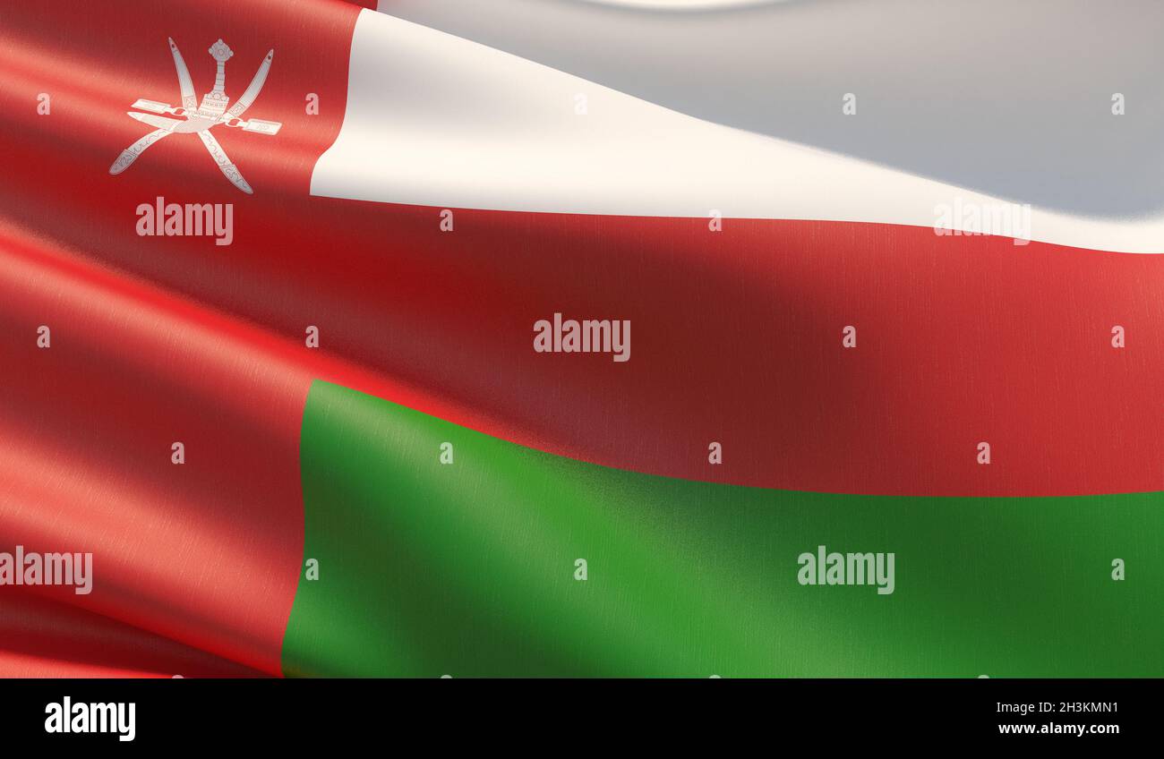 Hohe Auflösung close-up Flagge des Oman. 3D-Darstellung. Stockfoto