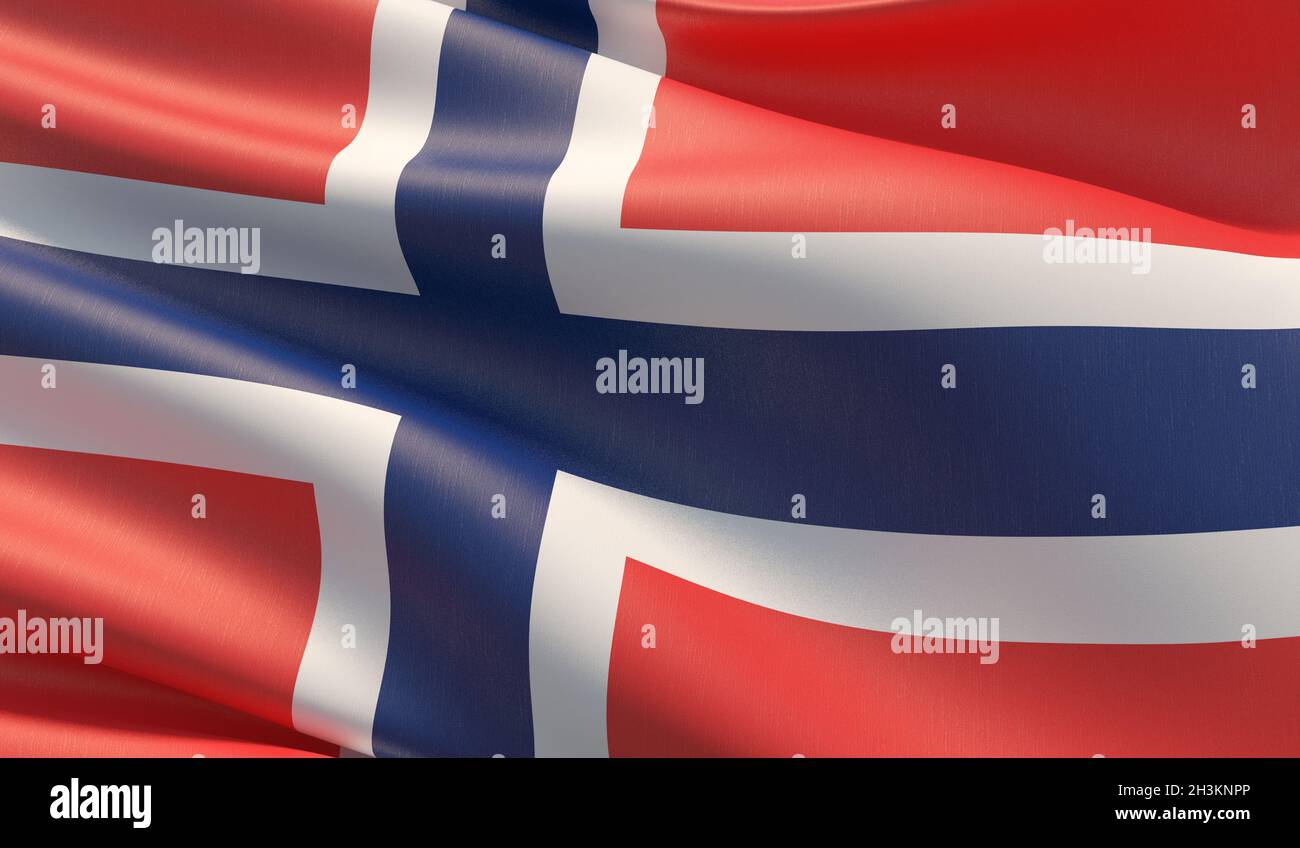 Hohe Auflösung close-up Flagge Norwegens. 3D-Darstellung. Stockfoto