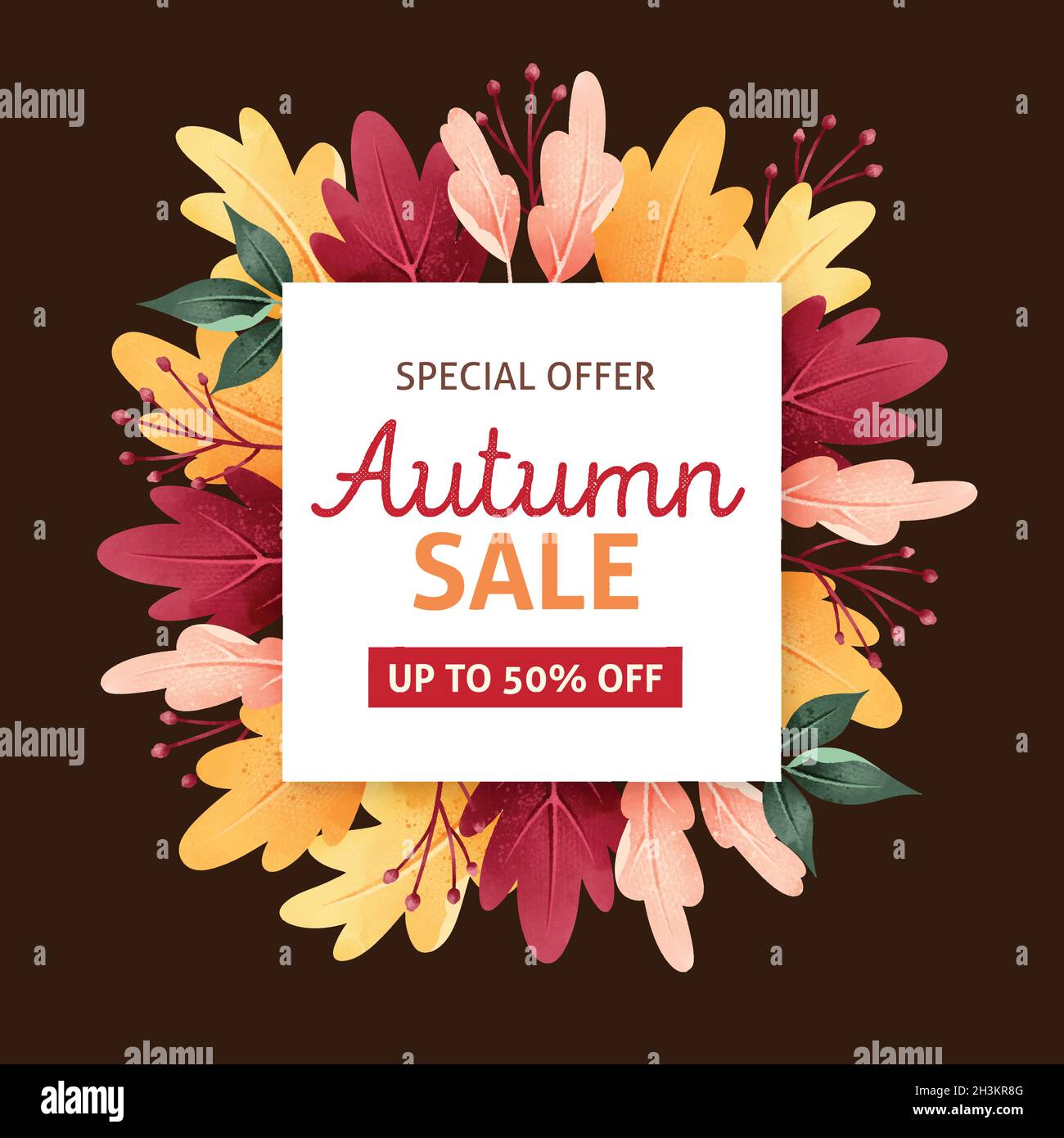 Herbst Verkauf Mock up mit getrockneten Laub Vektor-Design-Illustration Stock Vektor