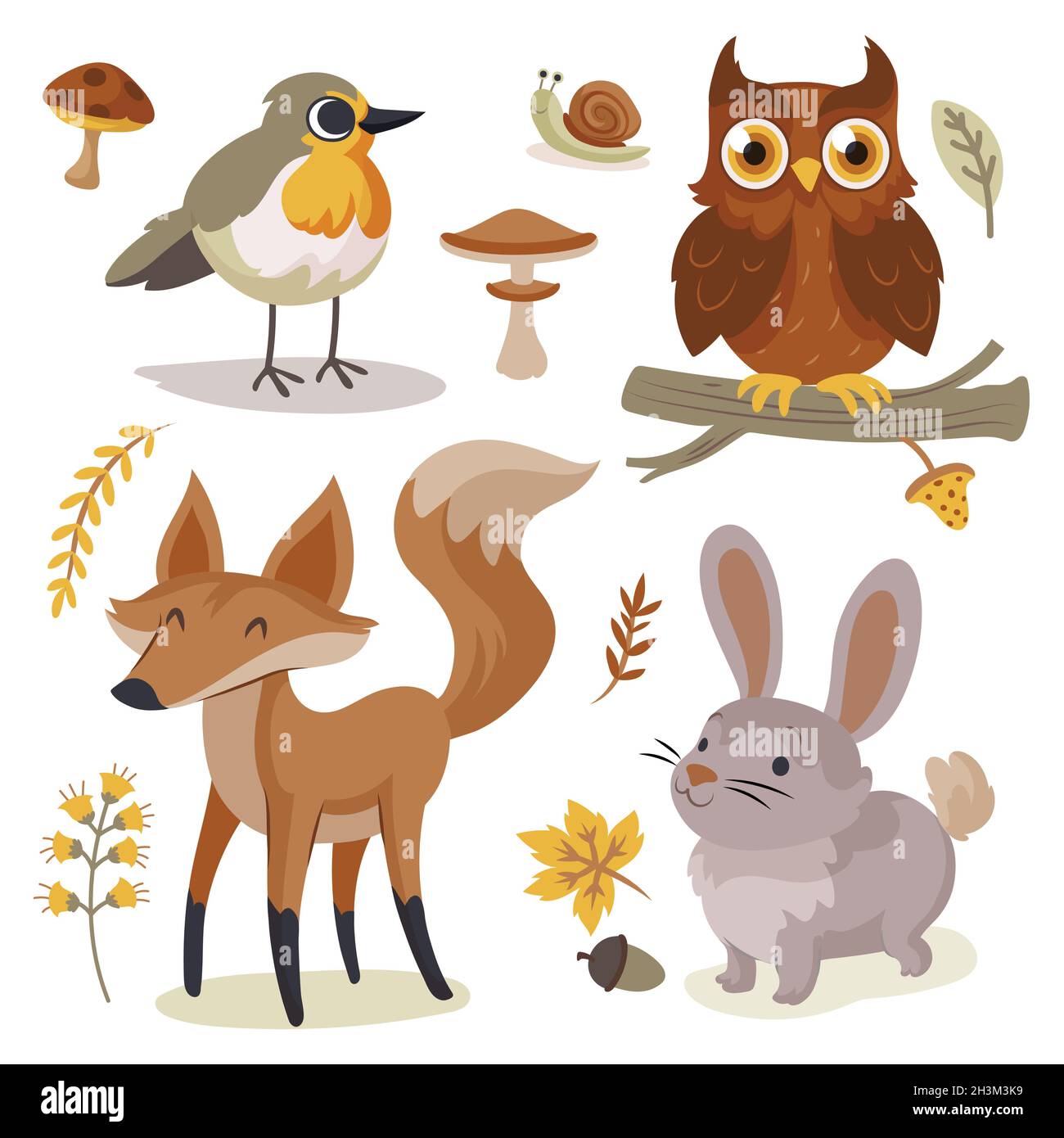 Handgezeichnete Herbst Wald Tiere Sammlung Vektor Design Illustration Stock Vektor