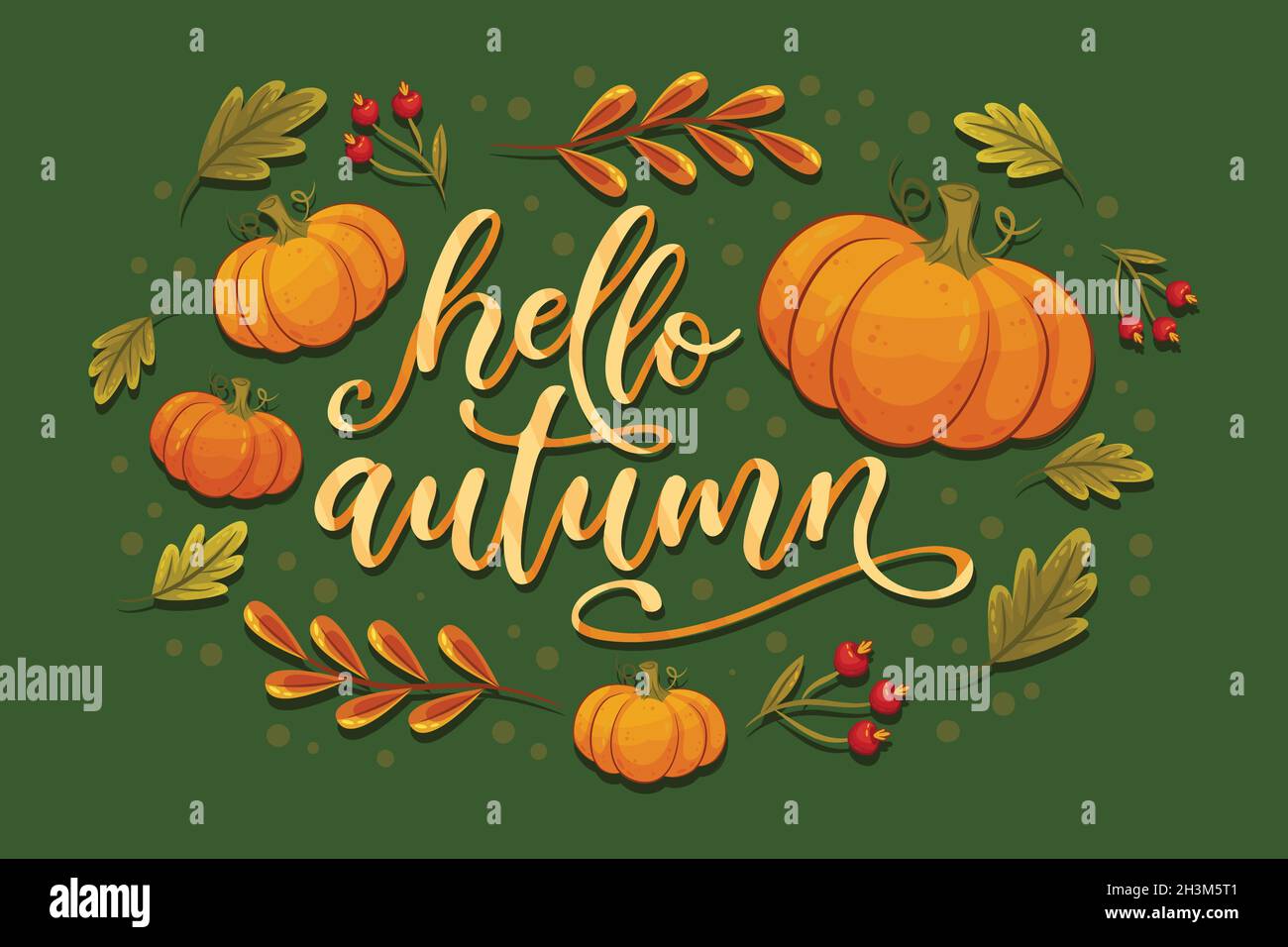 hello Autumn Lettering mit Kürbissen Vektor-Design-Illustration Stock Vektor