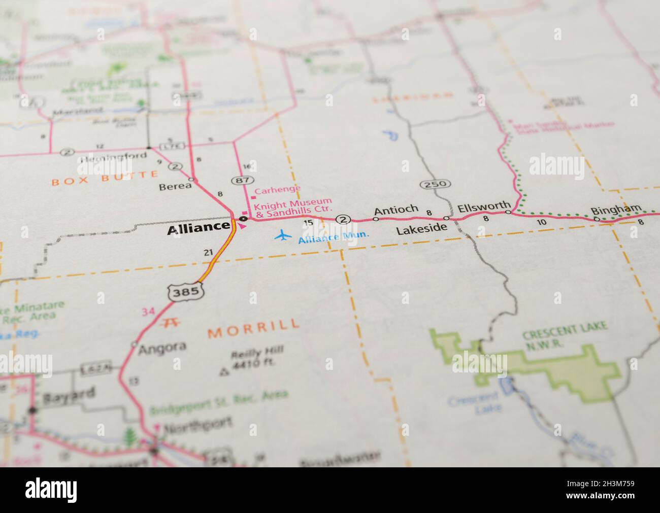 Karte der Stadt Alliance, NE Stockfoto