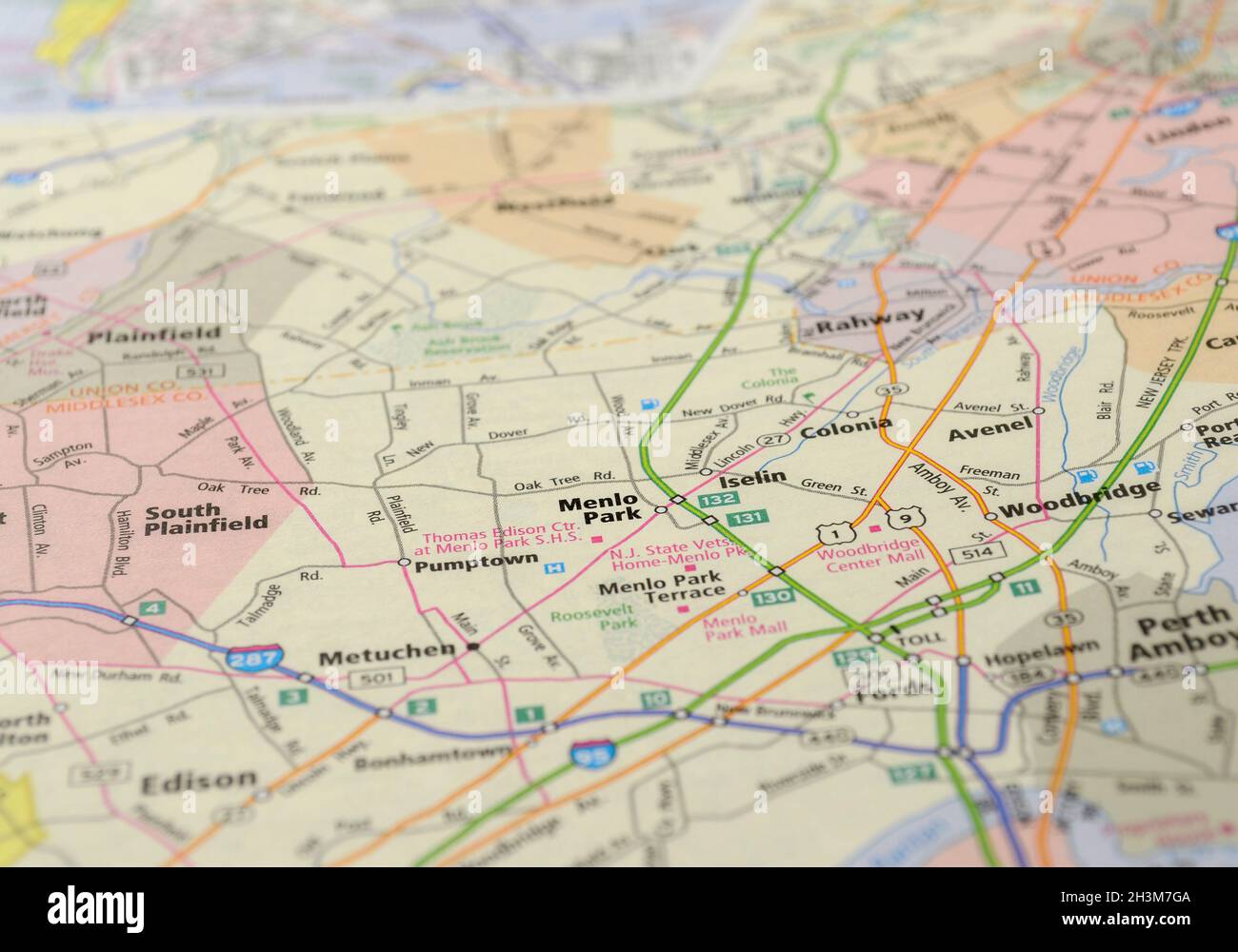 Karte der Stadt Menlo Park, NY Stockfoto