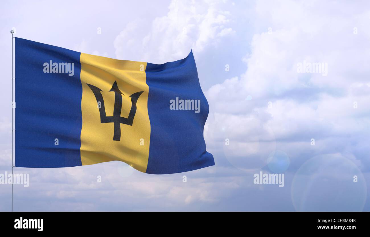 Hohe Auflösung close-up Flagge von Barbados. 3D-Darstellung. Stockfoto