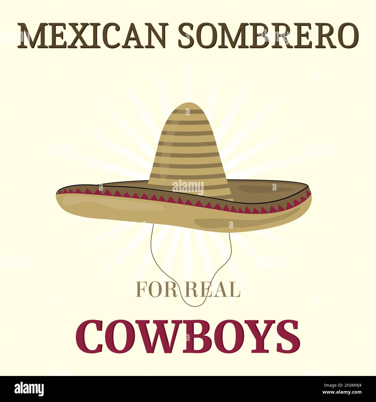 Banner im mexikanischen Stil mit Cowboy-Sombrero auf hellem Hintergrund und nicht bearbeitbarem Text Stock Vektor