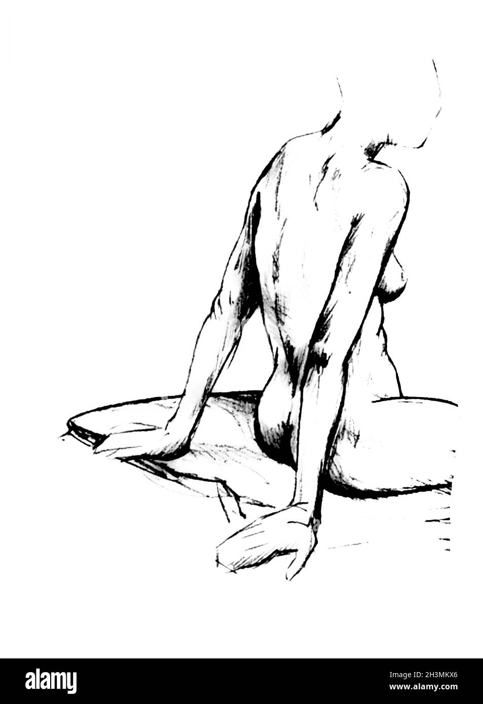 Tutorial der Zeichnung weiblichen Körper. Den menschlichen Körper zeichnen, Schritt für Schritt Lektionen. Stockfoto
