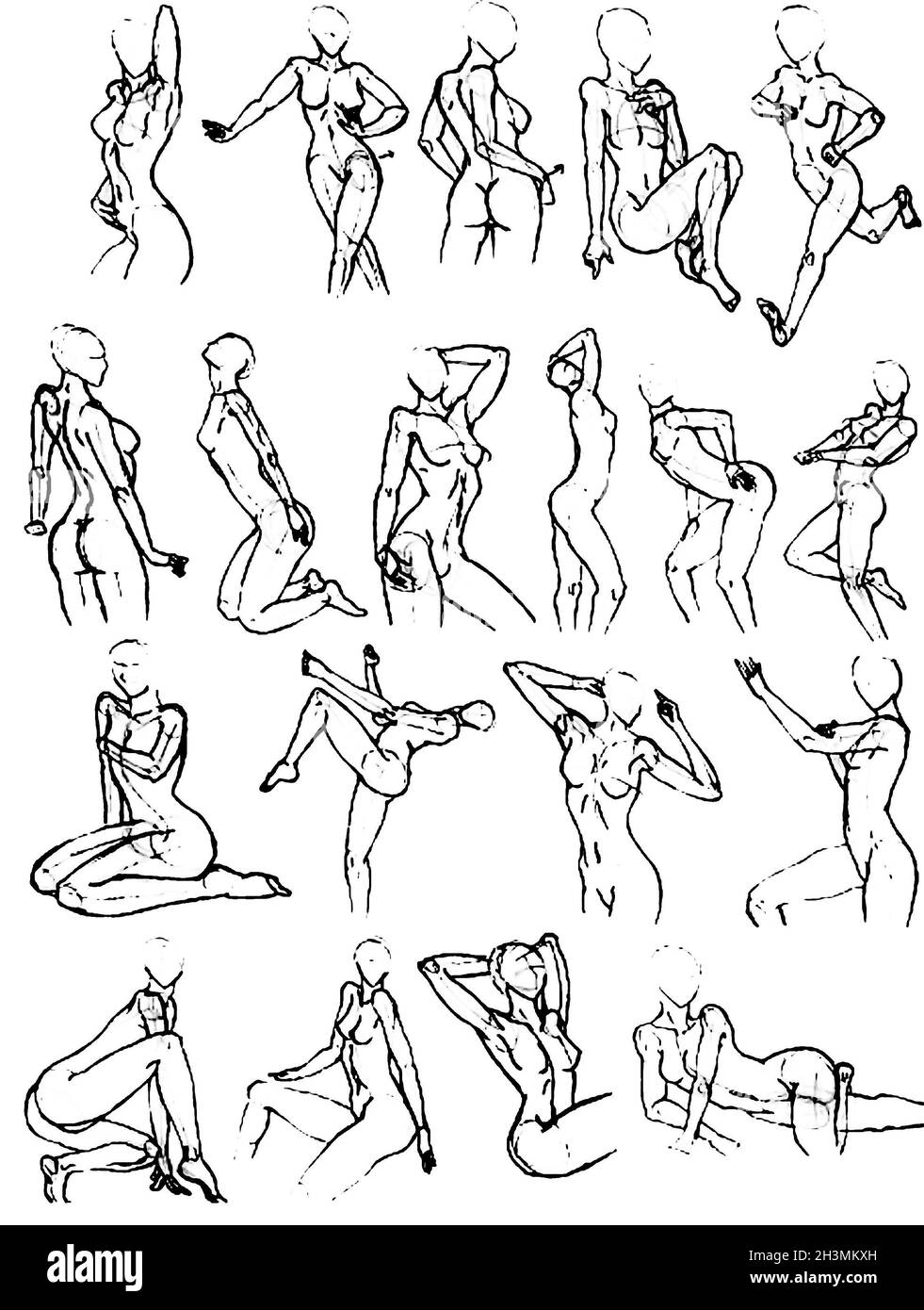 Tutorial der Zeichnung weiblichen Körper. Den menschlichen Körper zeichnen, Schritt für Schritt Lektionen. Stockfoto