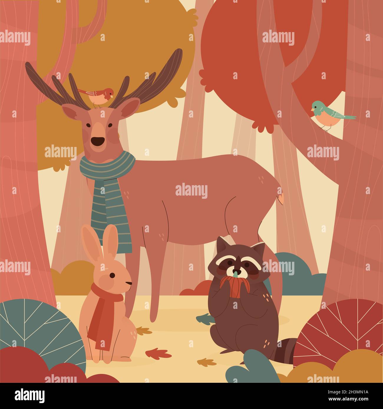 Handgezeichnete Herbst Wald Tiere Vektor-Design Illustration Stock Vektor