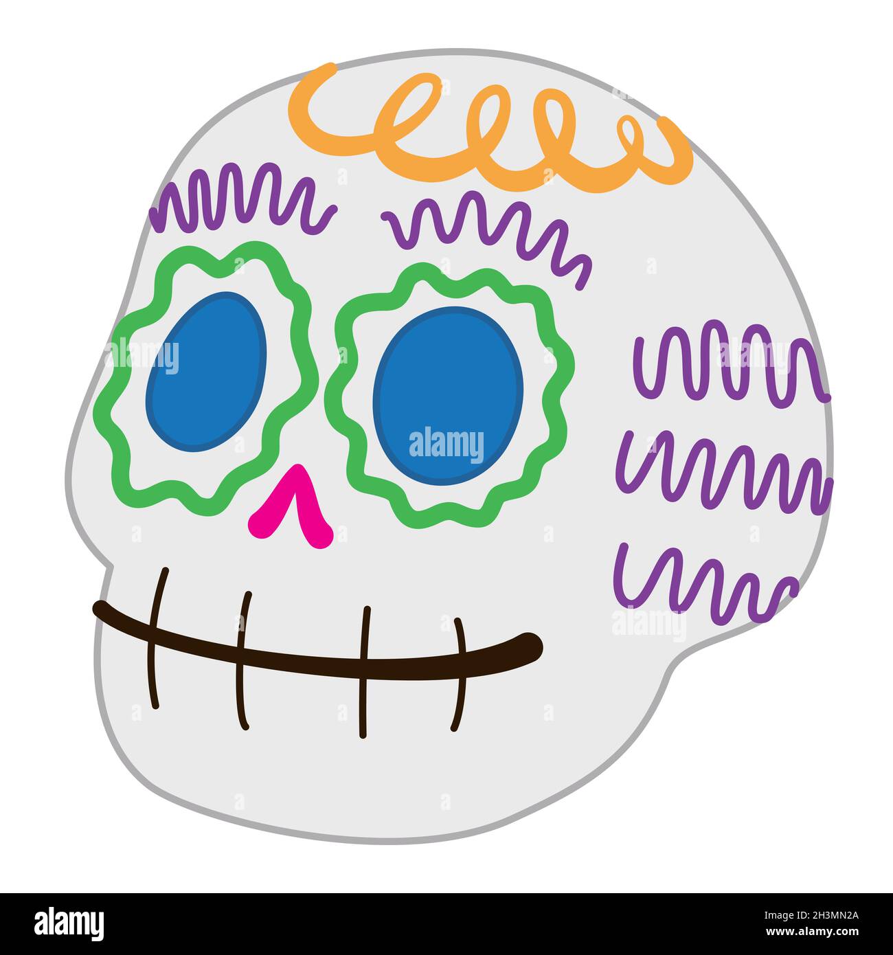 Traditionelles Angebot in flachem Stil und Umrissen für die Day of the Dead-Feier: Der Candy-Totenkopf mit traditionellem mexikanischen Muster. Stock Vektor