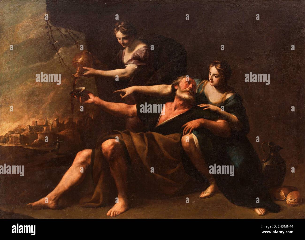 Lot von seinen Töchtern betrunken gemacht vom italienischen Künstler Andrea Vaccaro (1604-1670) , Öl auf Leinwand, 1640/70 Stockfoto