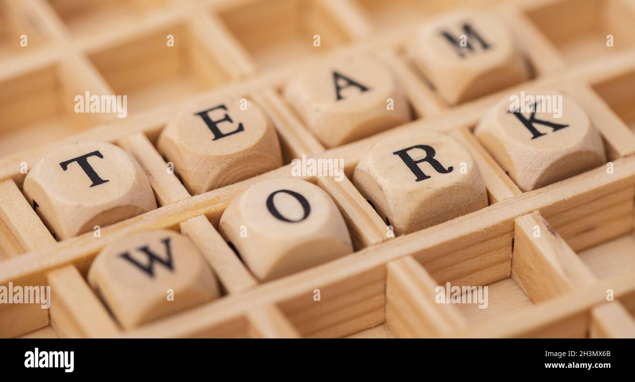 Teamarbeit in wordcloud Stockfoto