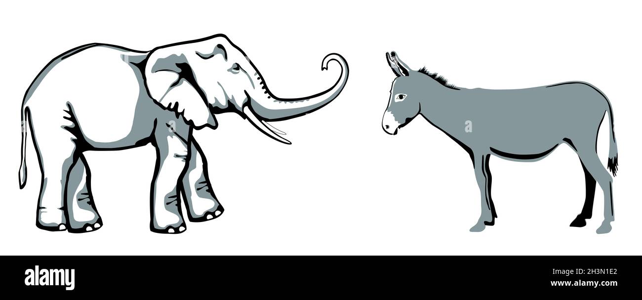 Elefantenesel, Parteisymbole von Republikanern und Demokraten Stockfoto