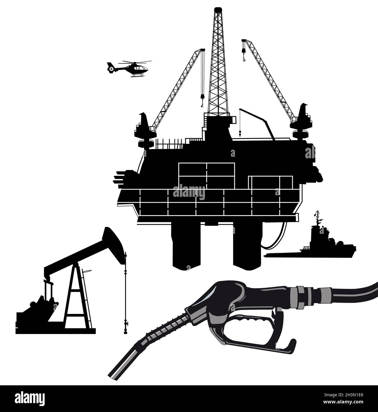 Ölförderung mit Ölplattform und Ölpumpe Stockfoto