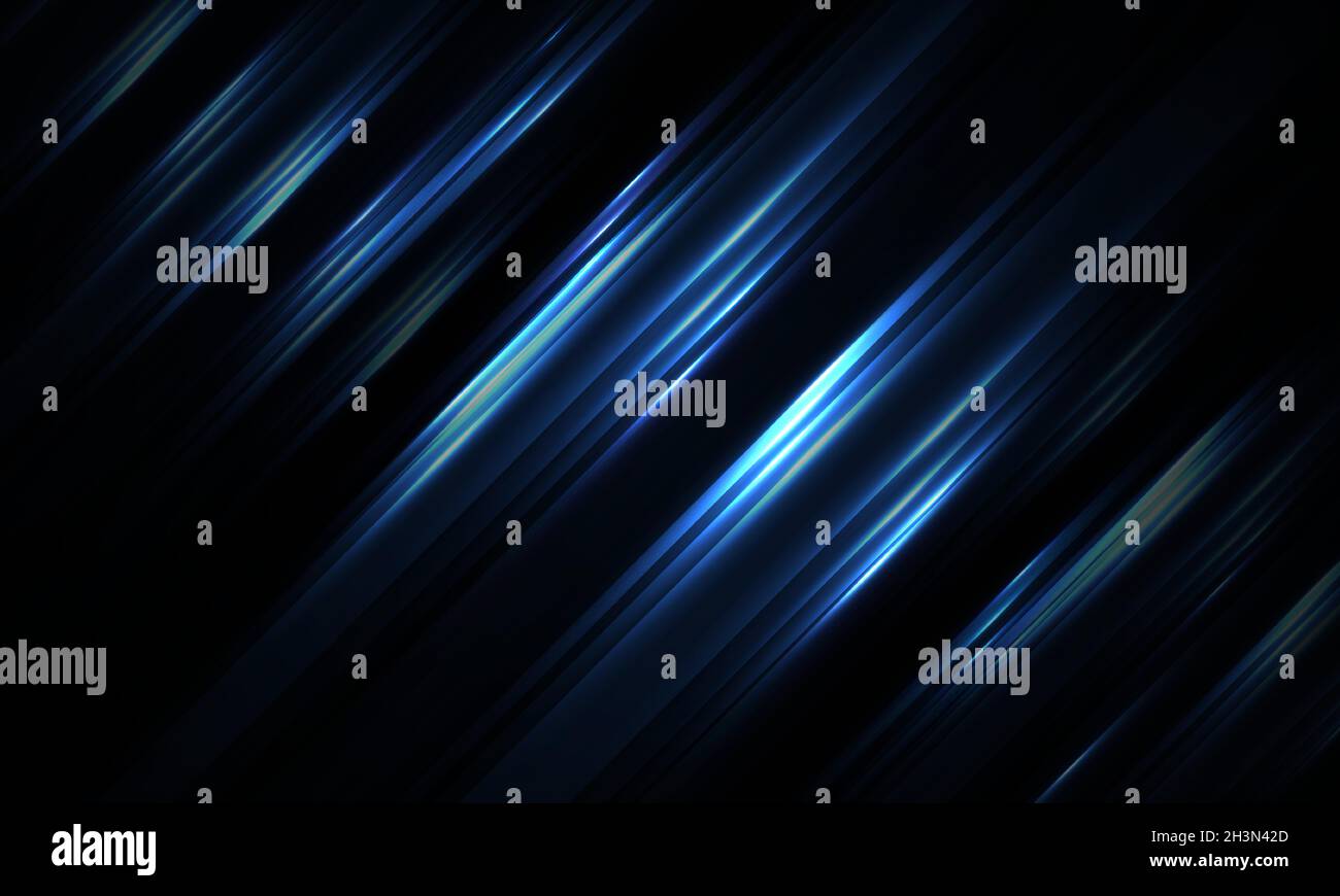 Dunkler geometrischer Hintergrund mit leuchtend vertikalen blauen hellen leuchtenden Linien und Stock Vektor