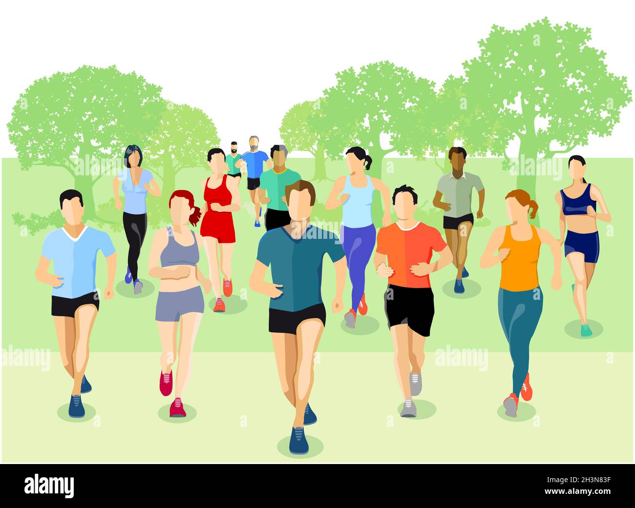 Eine Gruppe von Athleten läuft im Park Stockfoto