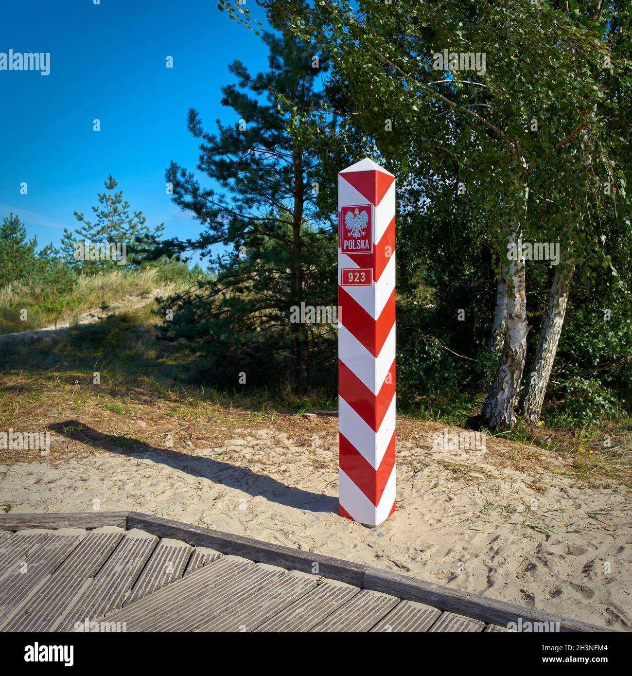 Grenzposten an der Grenze zwischen Polen und Deutschland Die Ostseeküste auf der Insel Usedom Stockfoto