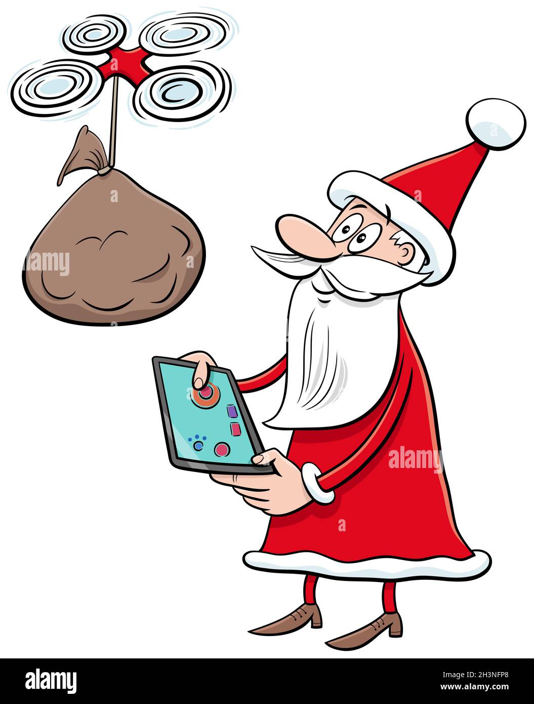 Cartoon Weihnachtsmann Weihnachtsfigur mit Drohne Stockfoto