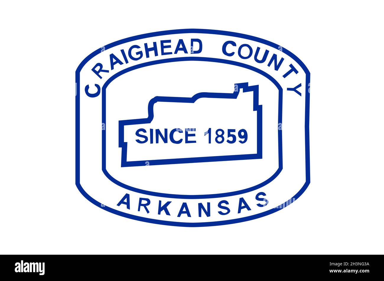 Draufsicht auf die Grafschaft Craighead, Flagge von Arkansas, USA kein Fahnenmast. Ebenendesign, Layout. Hintergrund markieren Stockfoto