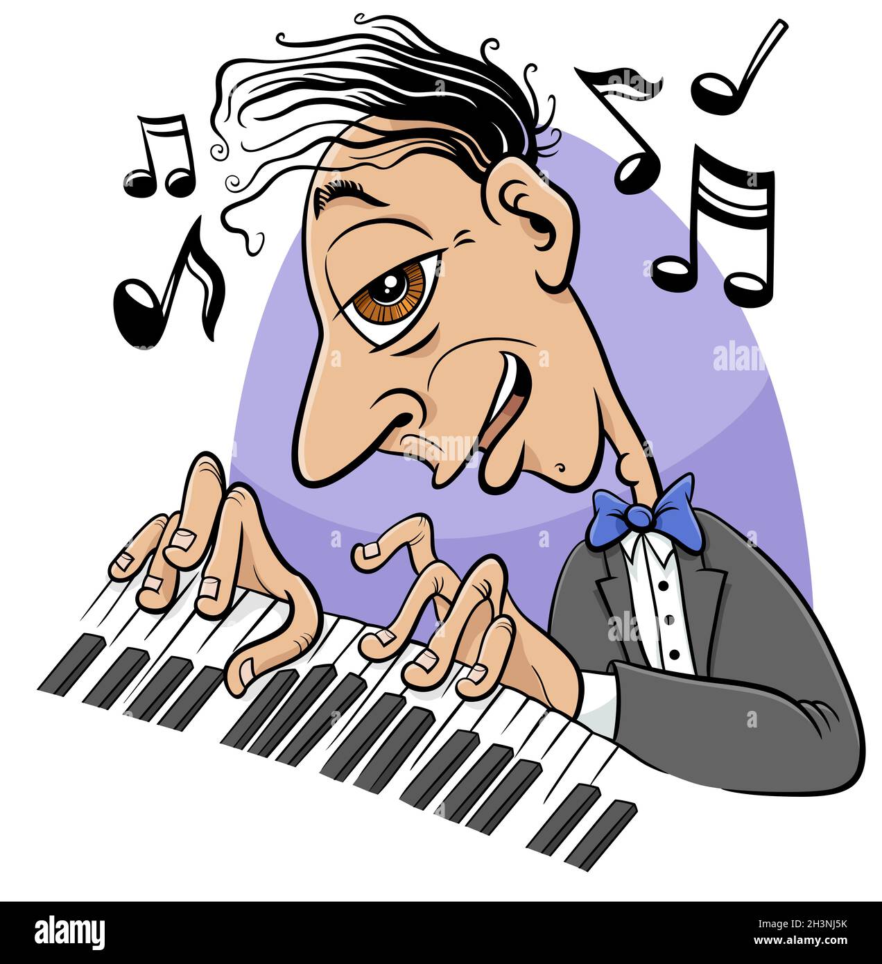 Cartoon Pianist Figur spielt das Klavier Stockfoto