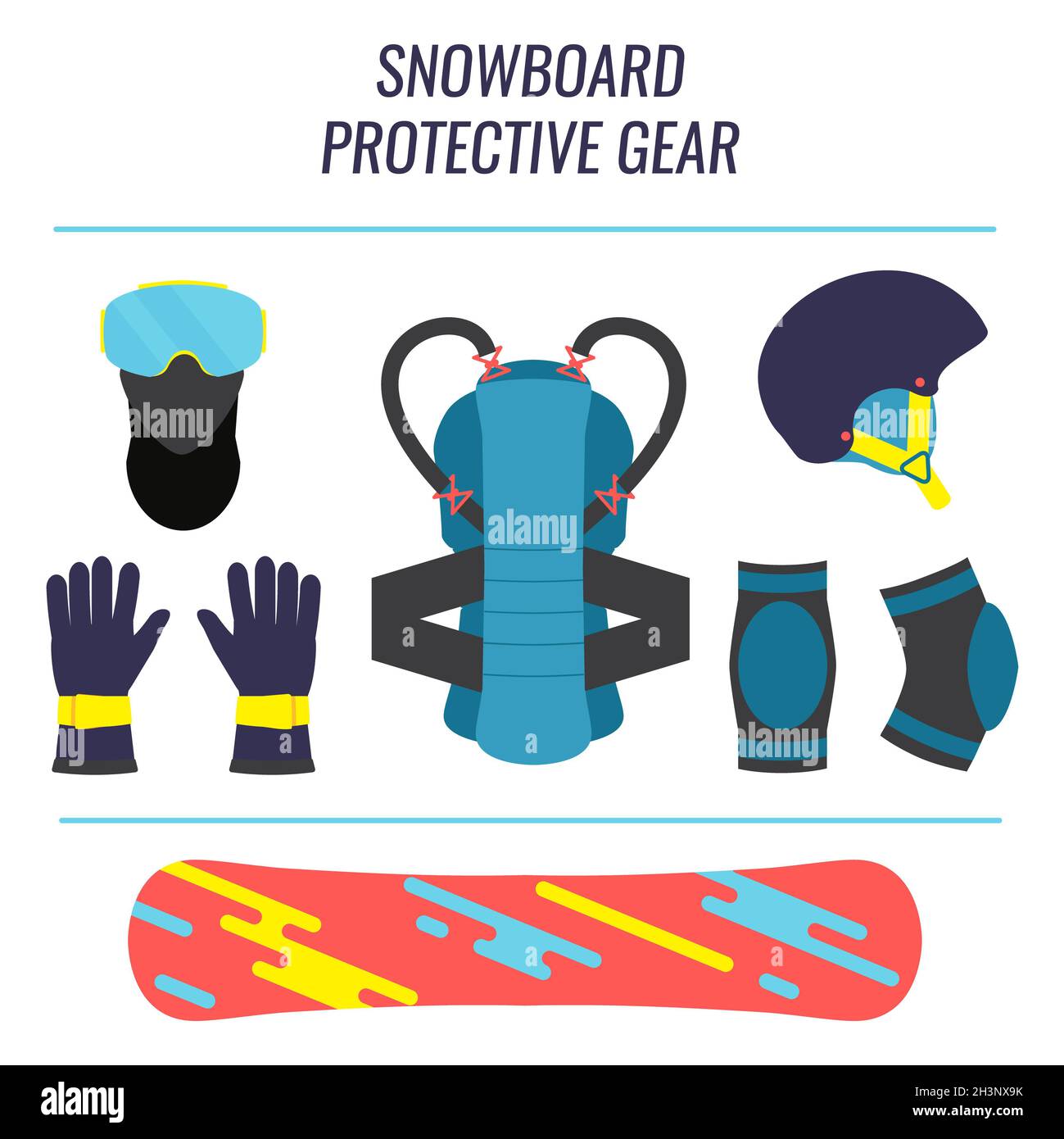 Snowboard-Sicherheitsausrüstung, Illustration Stockfoto