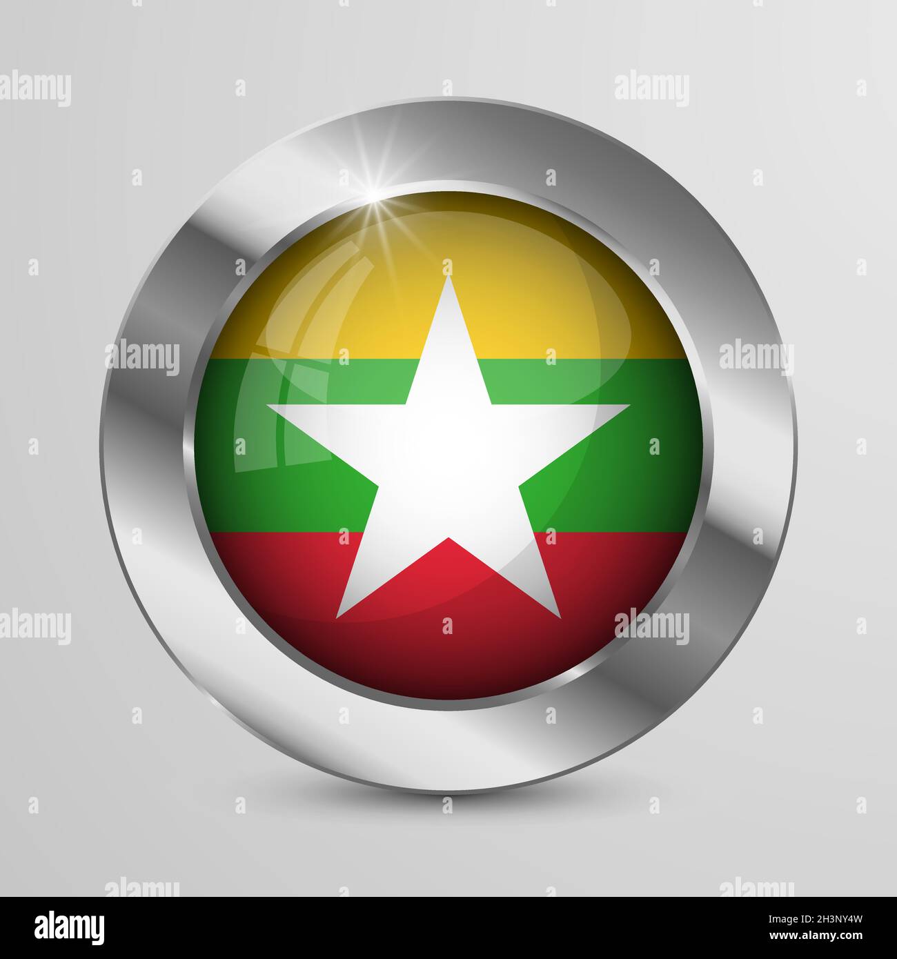 EPS10 Vector Patriotic Knopf mit Myanmar Flaggen Farben. Ein Element der Wirkung für die Verwendung, die Sie daraus machen möchten. Stock Vektor