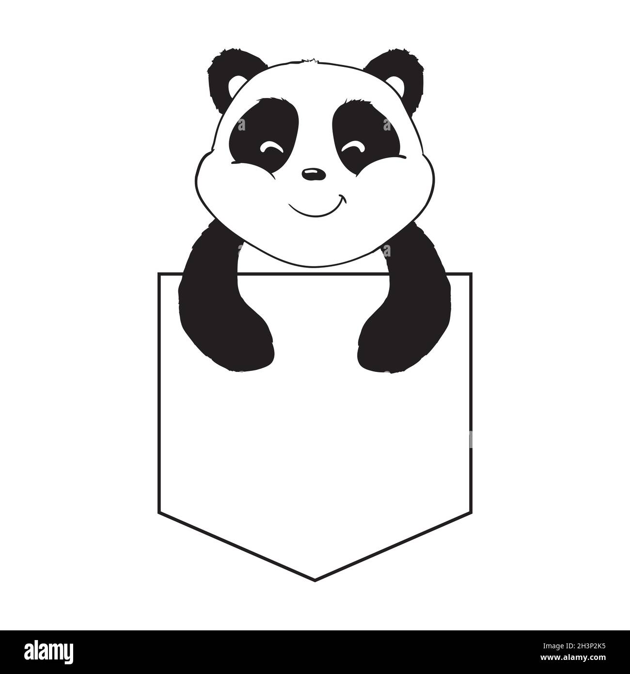 Niedliche Panda-Skizze. Einfaches Pandabär-Icon- oder Logo-Design. Schwarz-Weiß-Vektorgrafik. Stock Vektor