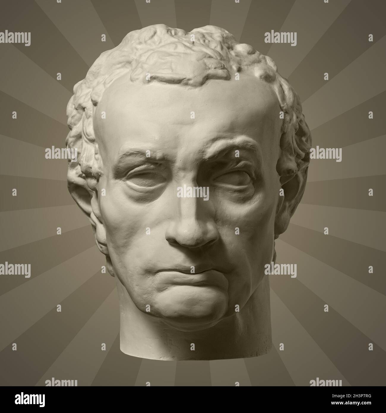 Collage mit Gips antike Skulptur des menschlichen Gesichts in einem Pop-Art-Stil. Kreatives Konzept Bild mit alten Statue Kopf in der Vergangenheit Stockfoto
