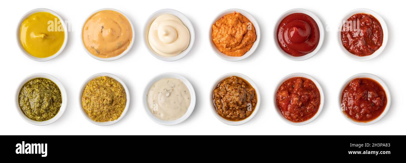 Set Schüssel mit Sauce Stockfoto
