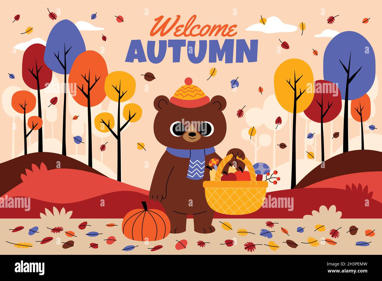 Cartoon Herbst Hintergrund Vektor Design Illustration Stock Vektor