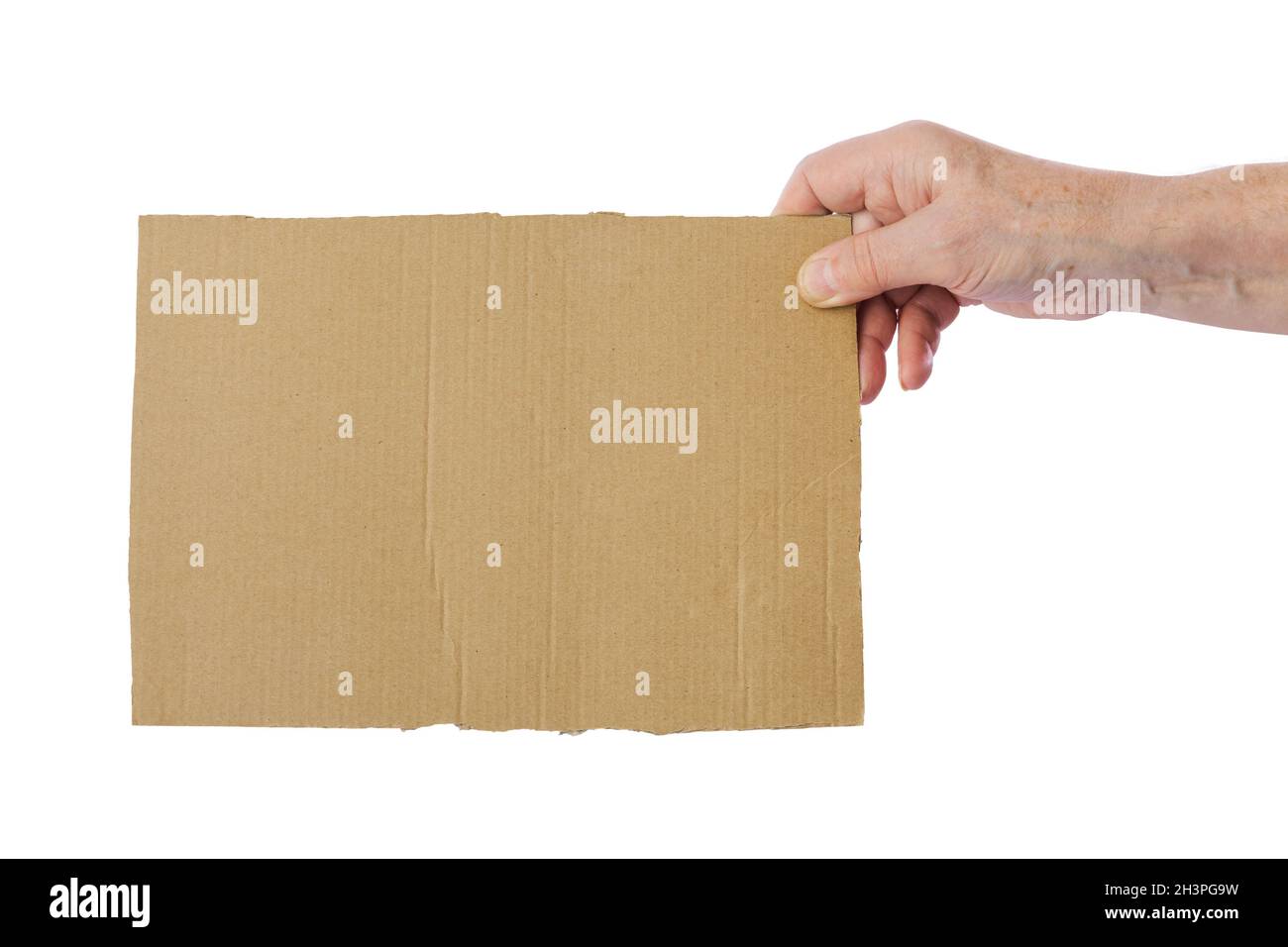 Hand mit Karton Stockfoto
