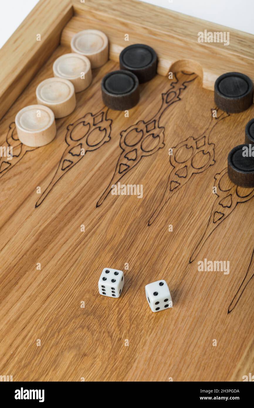 Backgammon spielen Feld und Würfel Stockfoto
