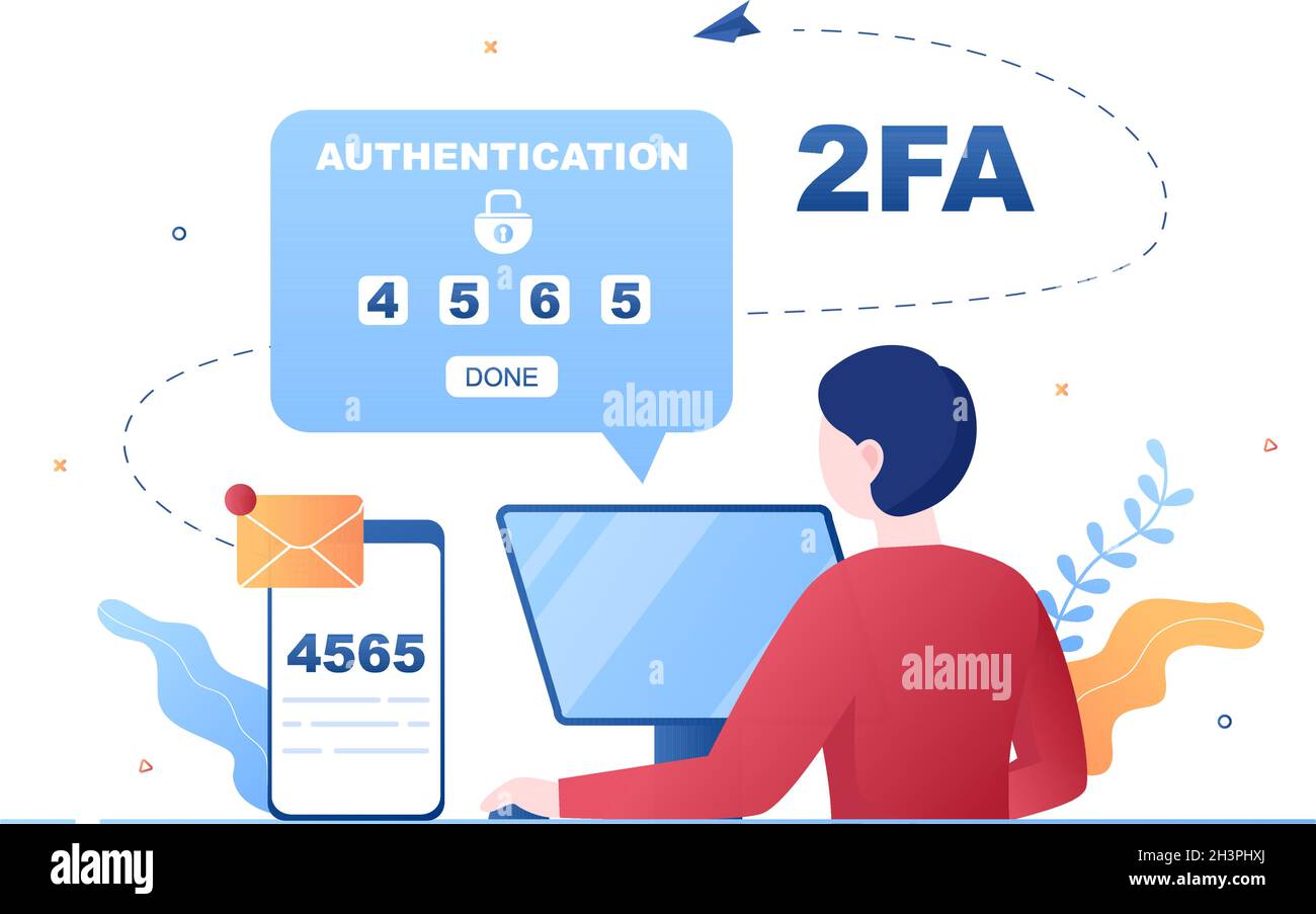 2FA zwei Schritte Authentifizierung Passwort Sichere Benachrichtigung Anmeldebestätigung oder SMS mit Code A Smartphone für Website in Flat Vector Illustration Stock Vektor