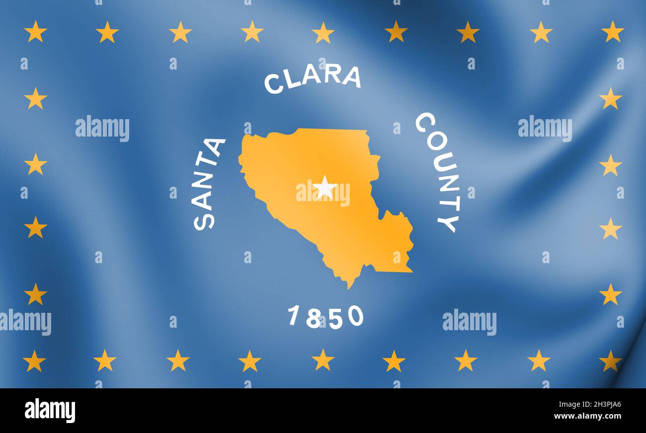 3D Flagge von Santa Clara County (Kalifornien), USA. 3D Abbildung. Stockfoto