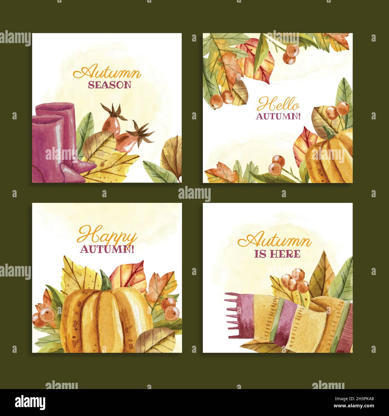 Aquarell Herbst instagram Beiträge Vektor Design Illustration Stock Vektor