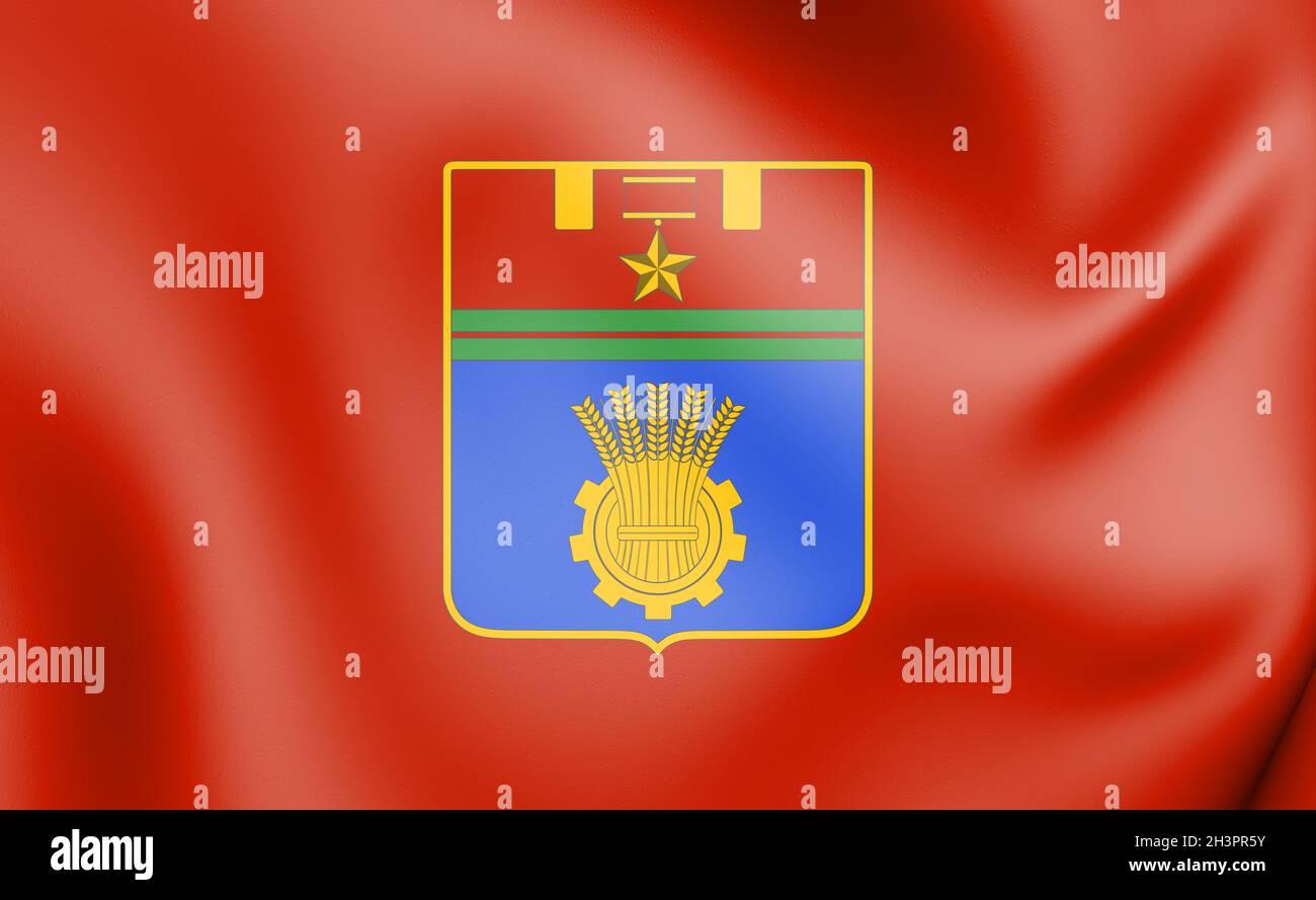 3D-Flagge von Wolgograd, Russland. 3D-Illustration. Stockfoto