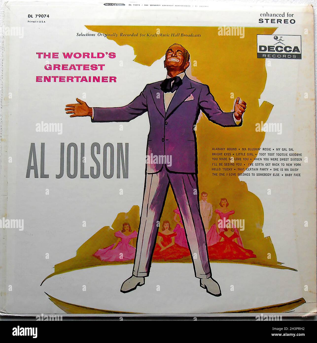 50er Jahre Al Jolson The World's Greatest Entertainer LP Album Original Vintage Vinyl Illustration Graphics Sleeve Stockfoto