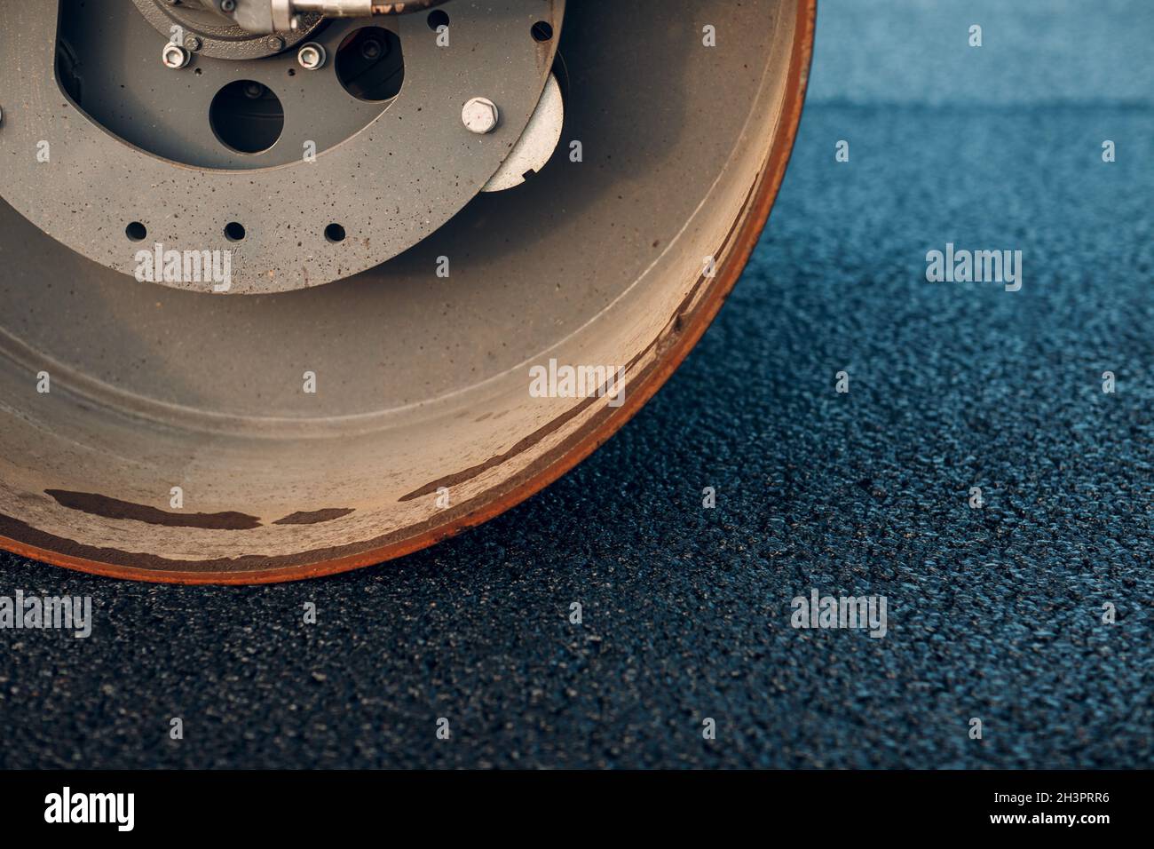 Asphalt Pflaster. Fertiger Maschine. Neuen Straßenbau. Stockfoto