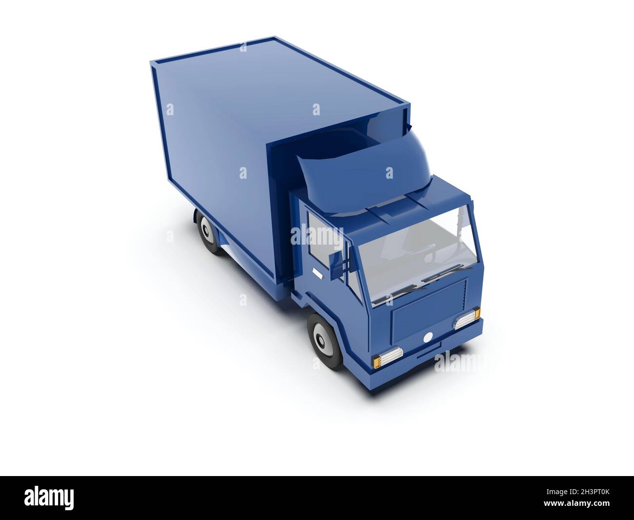 Blauer Spielzeug kommerzielle Lieferung LKW auf einem weißen Hintergrund Stockfoto