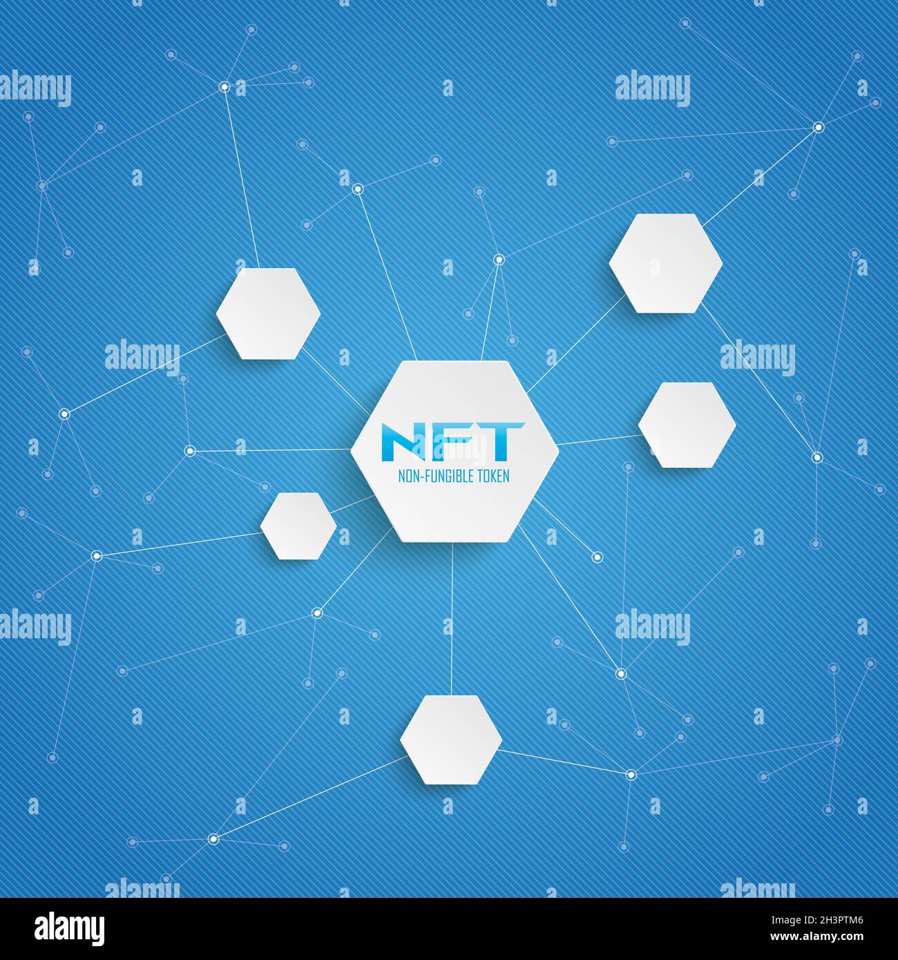 NFT Hexagons Blue Big Networks Stockfoto