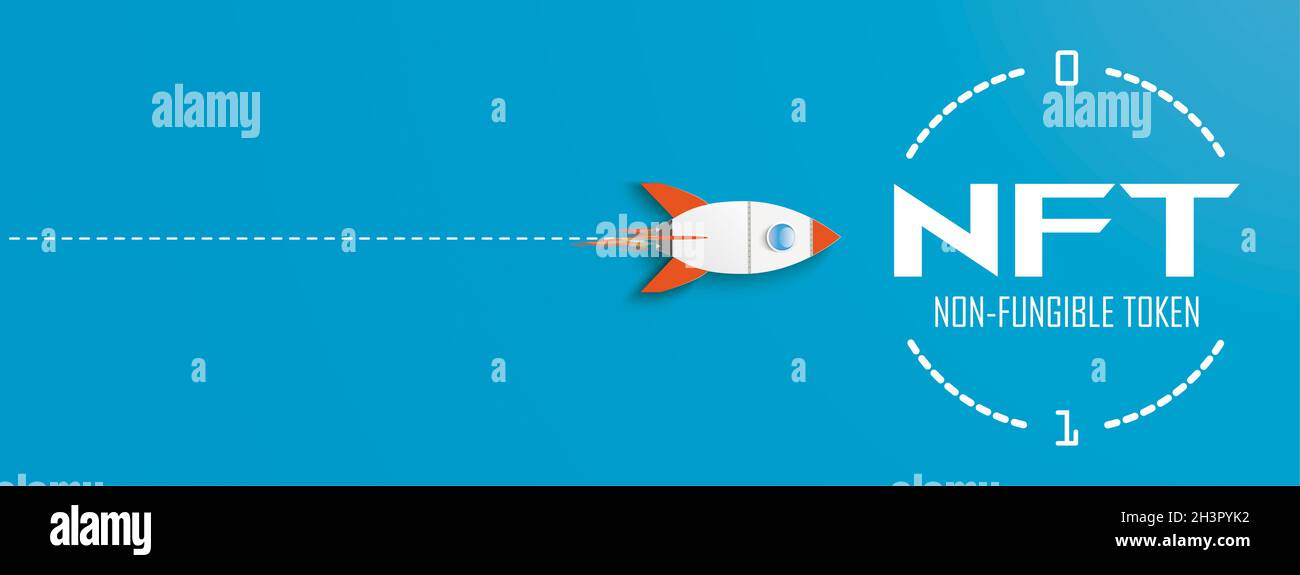 Rocket Target NFT Startup Blue Header Stockfoto