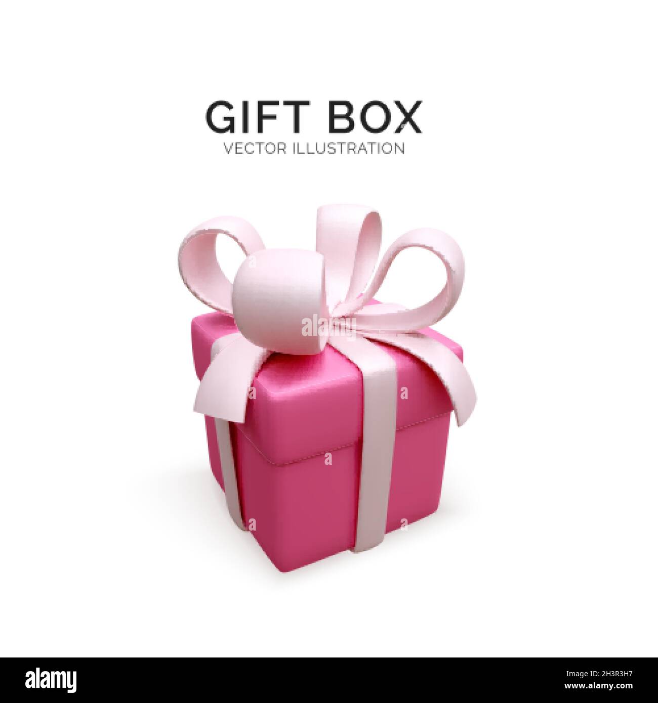 Realistische Geschenkbox isoliert auf weißem Hintergrund. 3d Rendering Holiday geschlossene Überraschungsbox mit rosa Band. Rotes Geschenk. Vektorgrafik Stock Vektor