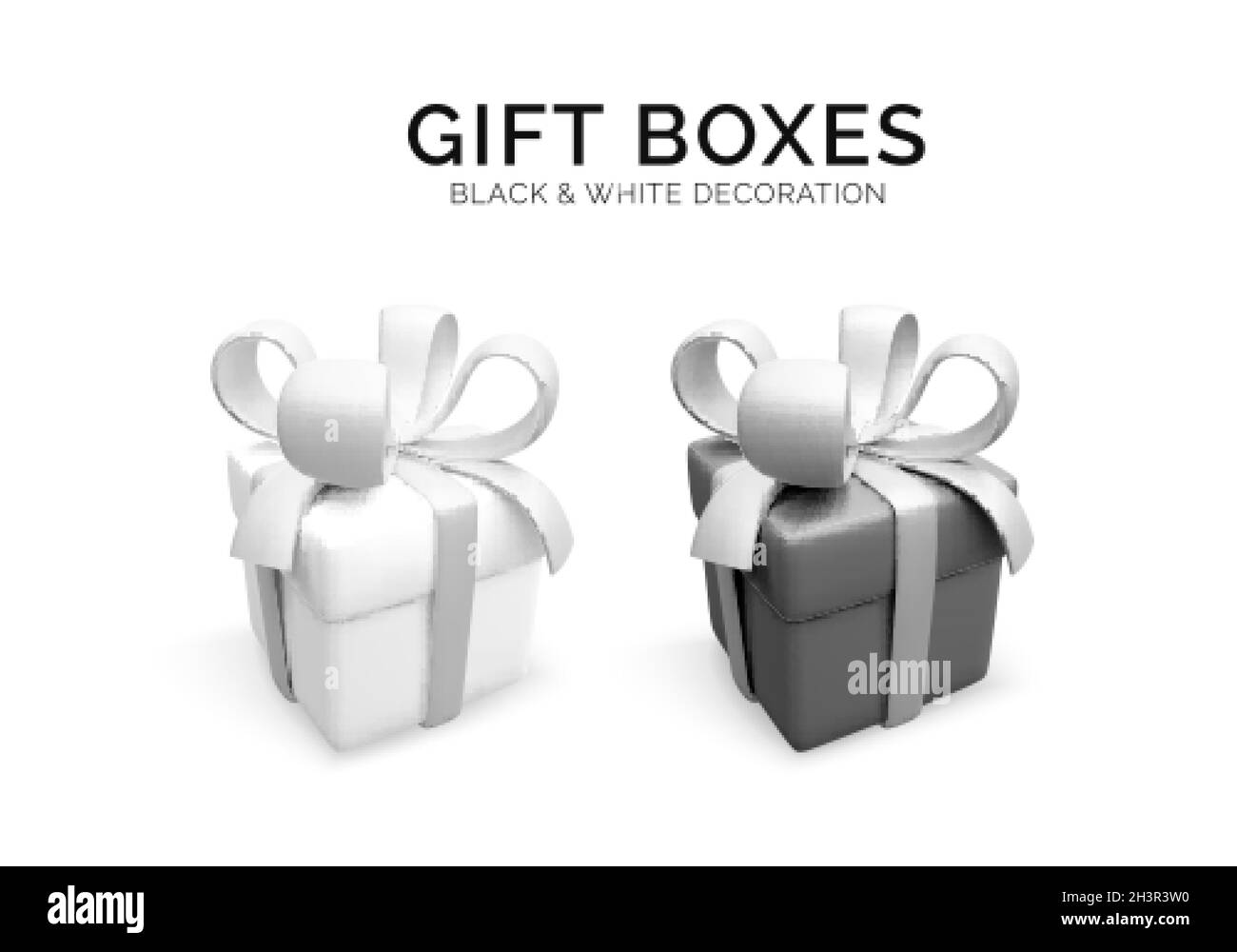 Realistische schwarz-weiße Geschenkbox. 3d Rendering Urlaub geschlossen Überraschungsbox mit Band. Handgefertigte Geschenk-Box. Vektorgrafik Stock Vektor