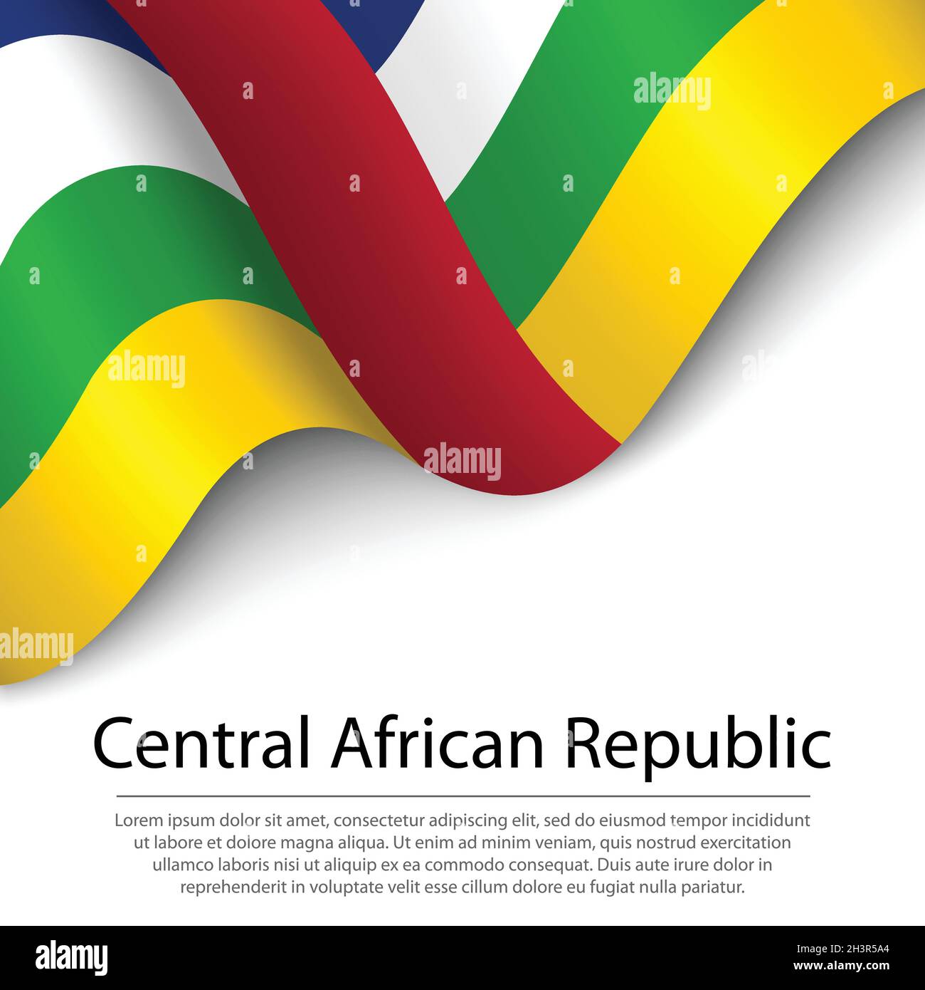 Schwenkende Flagge der Zentralafrikanischen Republik auf weißem Hintergrund. Banner- oder Ribbon-Vektor-Vorlage für den Unabhängigkeitstag Stock Vektor