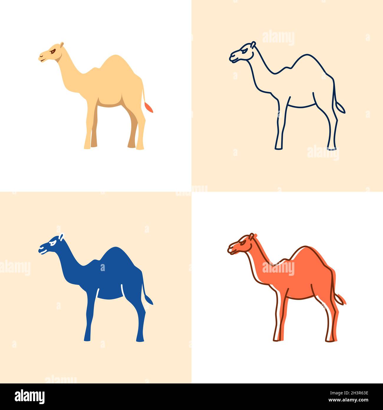 Kamel-Ikone im flachen und linigen Stil. Wüstentier-Symbol. Vektorgrafik. Stock Vektor