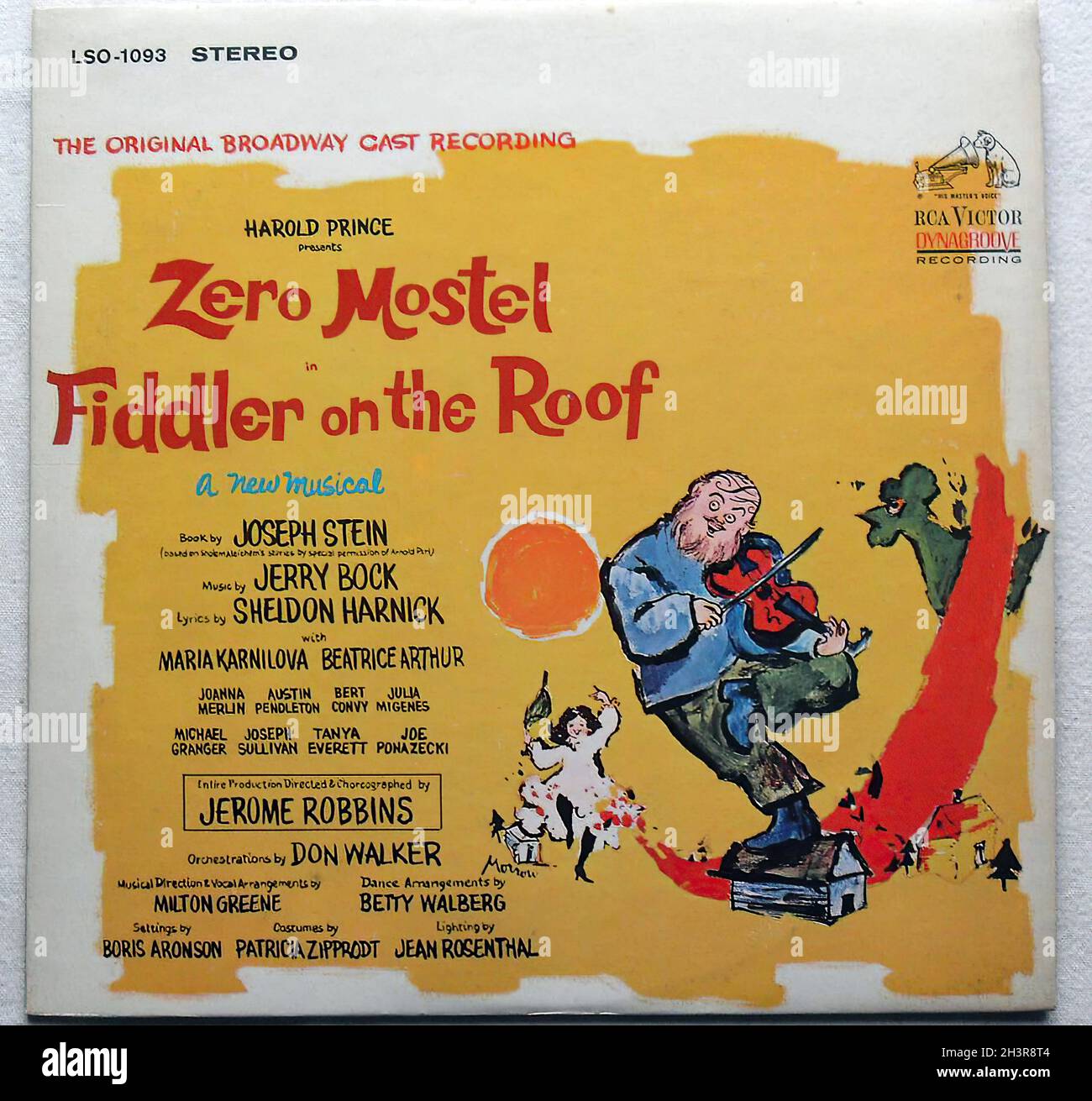 1964 Zero Mostel Fiddler on the Roof 60er Jahre Original Vintage Vinyl Schallplattencover Stockfoto