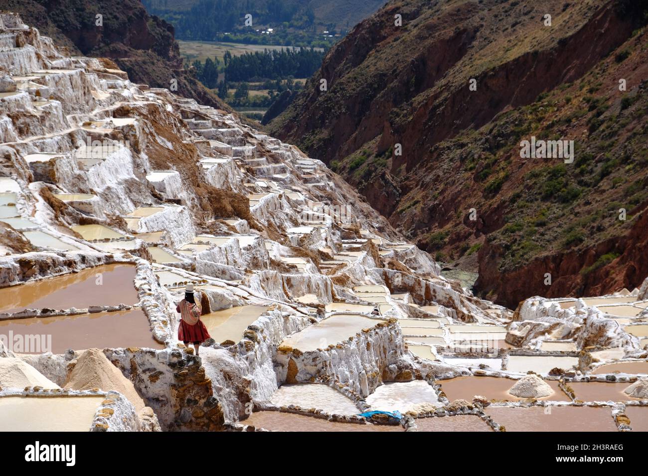 Peru Maras - Salzminen von Maras - Salineras de Maras Stockfoto