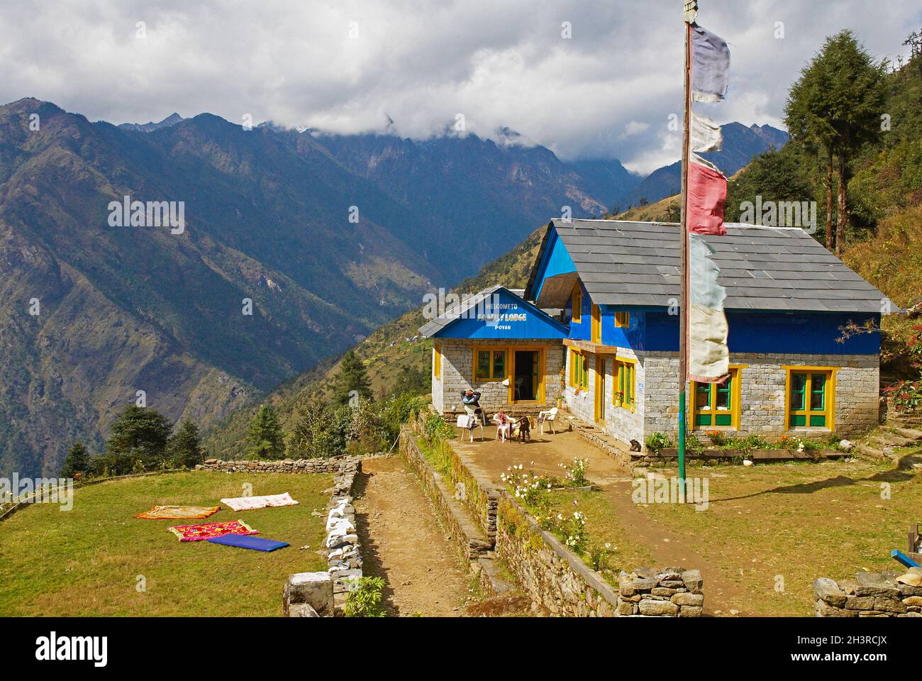 Nepal. Khumbu-Region. Trekker Lodge auf dem Weg zum Everest. Stockfoto
