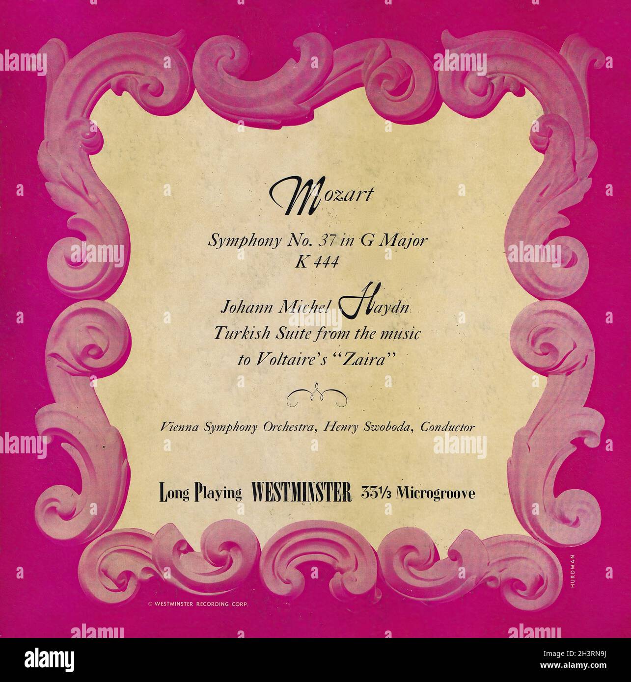 Mozart Symphony 37 â€¢ JM Haydn Türkische Musik - Swoboda Westminster - Klassische Musik Vintage Vinyl Schallplatte Stockfoto